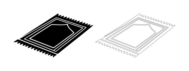 Two prayer mats, one black and one outline, displayed side by side for religious devotion.