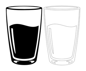 Two glasses, one filled with dark liquid, the other empty, representing contrast and choice.