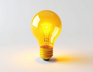 Glowing yellow lightbulb on white with shadow