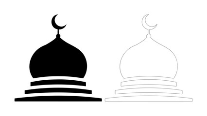 Elegant mosque dome silhouette in black and white, symbolizing Islamic architecture and faith.