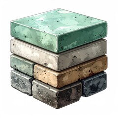 Stacked, multi-colored stone blocks; artistic rendering