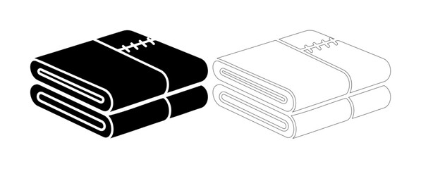 Clean folded towels, one in black, one in white outline, representing laundry or hotel service.