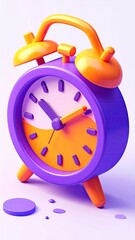 3D alarm clock in purple and orange with details