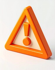A 3D rendered orange triangle with an exclamation point