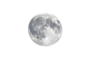 Naklejka premium Full moon against a transparent background showing detailed lunar surface craters and cosmic light in deep space