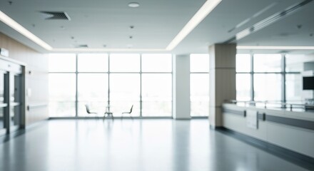 Fototapeta premium Bright and Airy Hospital Interior Featuring Modern Design, Abstract Architecture, and Calming Space
