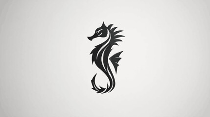 A stylized illustration presents a black seahorse on a white background with a subtle gradient