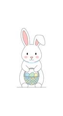 Simple illustration of a smiling Easter bunny holding a decorated egg, suitable for children&rsquo;s products, seasonal marketing, and festive designs. Children&rsquo;s Products and Toys, Holiday and Seasonal Mar