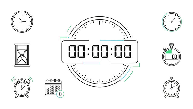 Digital clock timer icons and symbols.