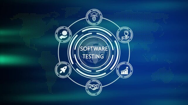 software testing concept with a blue futuristic background. Business, Technology, Internet and network concept. investment financial growth concept. Internet and network concept.