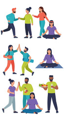 Fototapeta premium Diverse people interacting in various social and wellness activities.