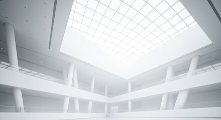 Naklejka premium Modern Convention Center Interior with Skylight, Spacious Design, and Soft Ambient Lighting Features