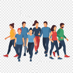 Fototapeta premium Diverse group of people walking together in casual attire.