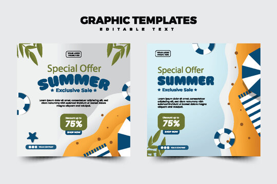 A graphic designer creating summer sale templates on a computer with a colorful background