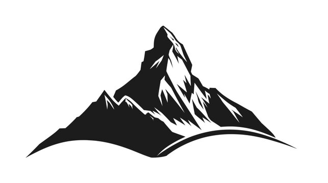 A stark, minimalist mountain silhouette against a white backdrop, evocative of wilderness and peak