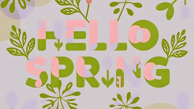 Hello Spring animation video with abstract floral icons and minimalist spring patterns
