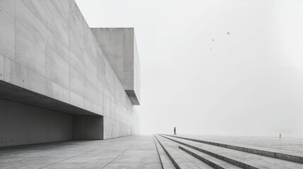 Obraz premium Architectural marvel featuring a modern, minimalist concrete structure with a person in the distance