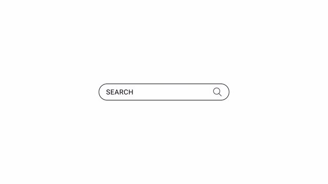 Animated search bar animation on transparent background, modern internet browsing UI search bar button, magnifying glass icon animation with alpha channel.