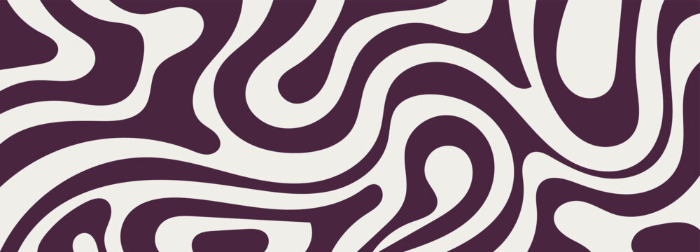Dynamic Abstract Retro Swirls Background Pattern with Flowing Organic Wavy Shapes in Plum and Cream for Modern Graphic Design