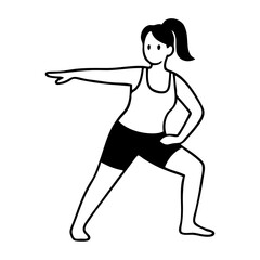 Dibujo sencillo con líneas de una mujer con ropa deportiva, haciendo ejercicio físico © teracreonte