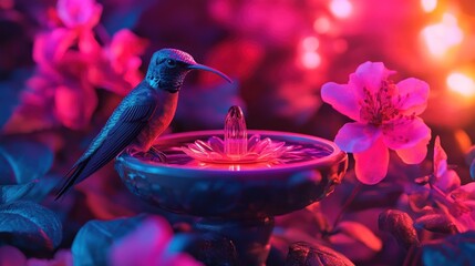 Hummingbird at a Fountain