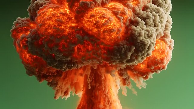 Cinematic nuclear explosion vfx with massive mushroom cloud isolated on green screen
