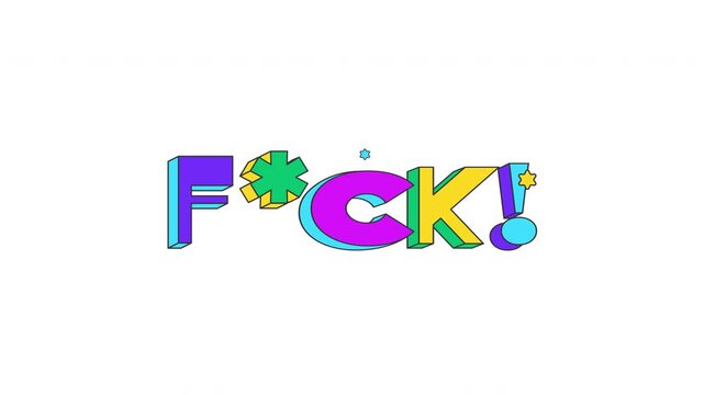 FCK bouncy multicolor word animation. Censored swear. Expletive communication. Frustration rage. Online outburst. Animated playful CTA. Fun call-to-action typography in squash-and-stretch motion