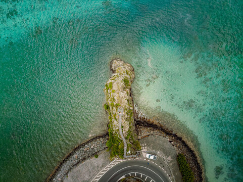Aerial view of Maconde viewpoint, Mauritius's iconic coastal landmark.