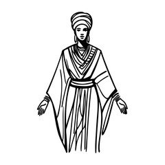 Dibujo con líneas de una mujer con traje tradicional africano © teracreonte