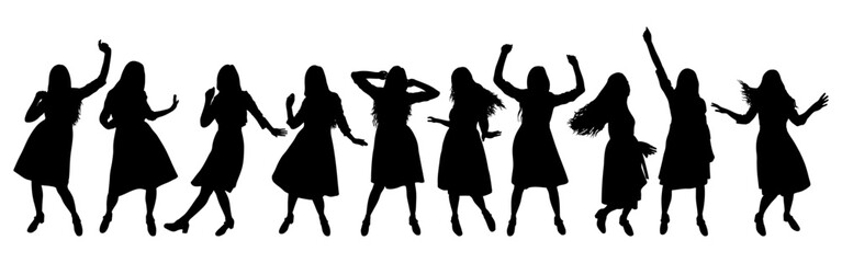 Obraz premium Dancing women silhouette, expressing joy and movement. Set. Vector illustration.