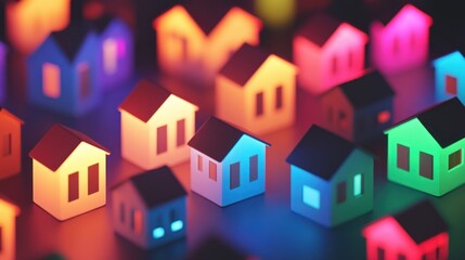 Colorful miniature houses in vibrant lighting