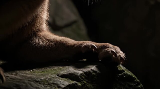 Closeup of Predator Paw and Claws on Rock in LowKey Light