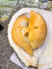 Close up of durian inside yellow
