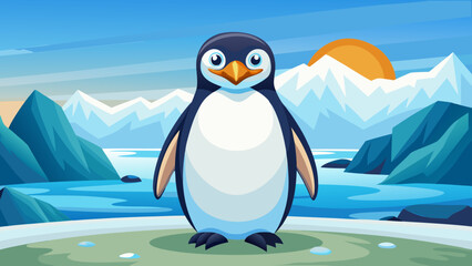 Obraz premium Very beautiful penguin standing upright against a clean natural background, expressing charm, balance, and simplicity within a cold and pristine environment.