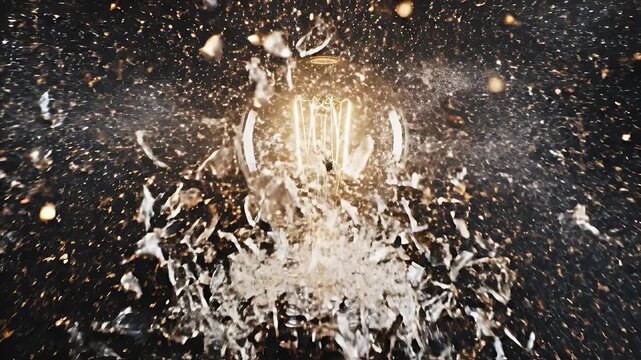 Exploding light bulb with sparks and fragments.