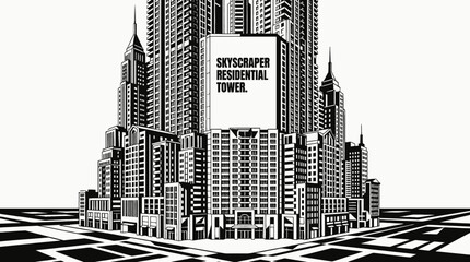 urban skyscraper residential tower architecture building representing modern luxury property real estate design and advanced exterior construction within downtown city landscape housing investment © Ethan