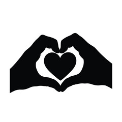 Black Silhouette of Hands Forming a Heart Shape with Heart Inside