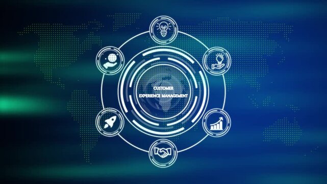 customer experience management concept with a blue futuristic background. Business, Technology, Internet and network concept. investment financial growth concept. Internet and network concept.