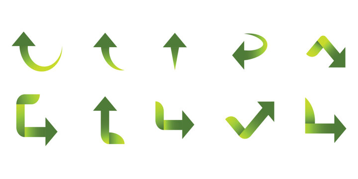 Collection of green arrow icons Vector, illustration.Green curve arrows icon. Green arrow curve direction vector. Curved arrow sign. Set of long green curve arrow icon vector.