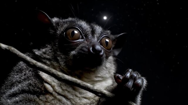 Night Wildlife Lesser Galago Bushbaby Closeup Under Moon and Stars