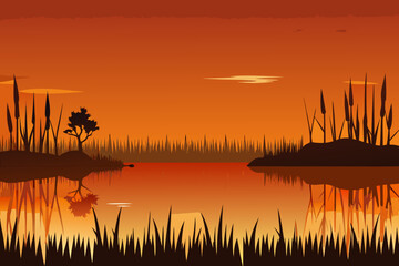  Minimal Wetland Sunset Vector Landscape