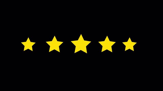 Five star rating icon animation with transparent background, customer satisfaction review survey and give feedback rating stars icon animation in 4k.