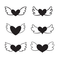 Heart with wings, hand-drawn illustration
