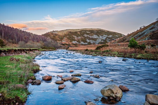 River Breamish heads for Ewe Hill, in the Breamish Valley a scenic river valley in Northumberland, England, in the National Park. It&rsquo;s known for its rolling hills, at the foot of the Cheviot Hills 