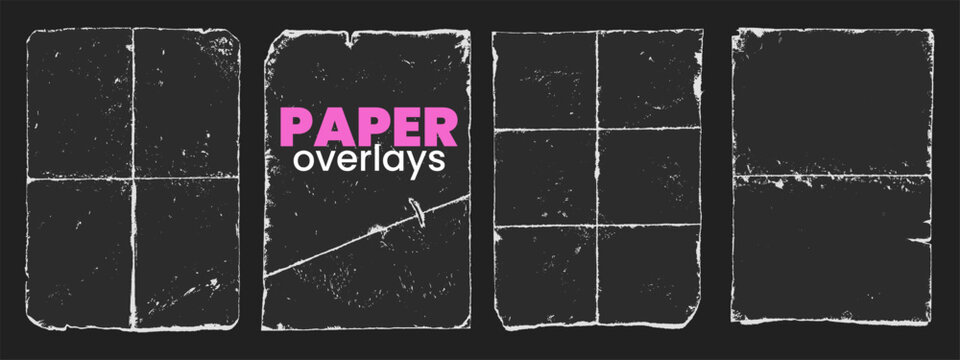 Distressed folded paper sheets with vinyl paper overlay. Wrinkled blank pages and rough texture. Graphic overlays for covers frames and print.