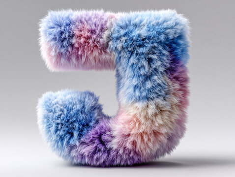 a large, plush letter "J" adorned with a vibrant tie-dye effect, blending pink, blue, and purple hues. The letter is sculpted with fluffy textures, giving it a soft, three-dimensional appearance.