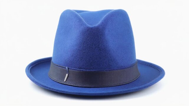 Blue Fedora Hat with Black Band.