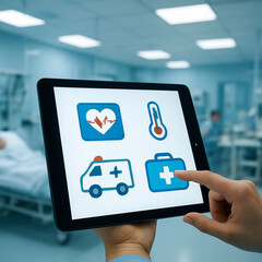 Healthcare technology and digital tools are used in hospital setting with patient monitoring tasks happening