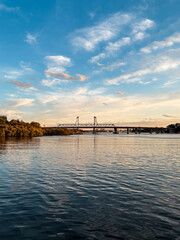 Fototapeta premium Beautiful sunset view of Ryde Bridge in Parramatta River, Sydney, Australia.