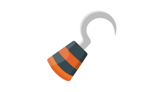A fishing hook with distinctive black and orange stripes, emphasizing its unique appearance.